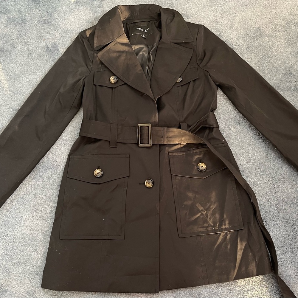 London Fog Black Raincoat/Trench Coat
